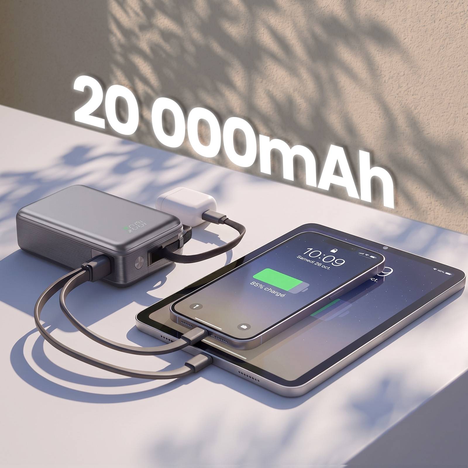 PowerBank 20000mAh 65W Double Port USB avec Câble Dragonne USB-C Intégré-2