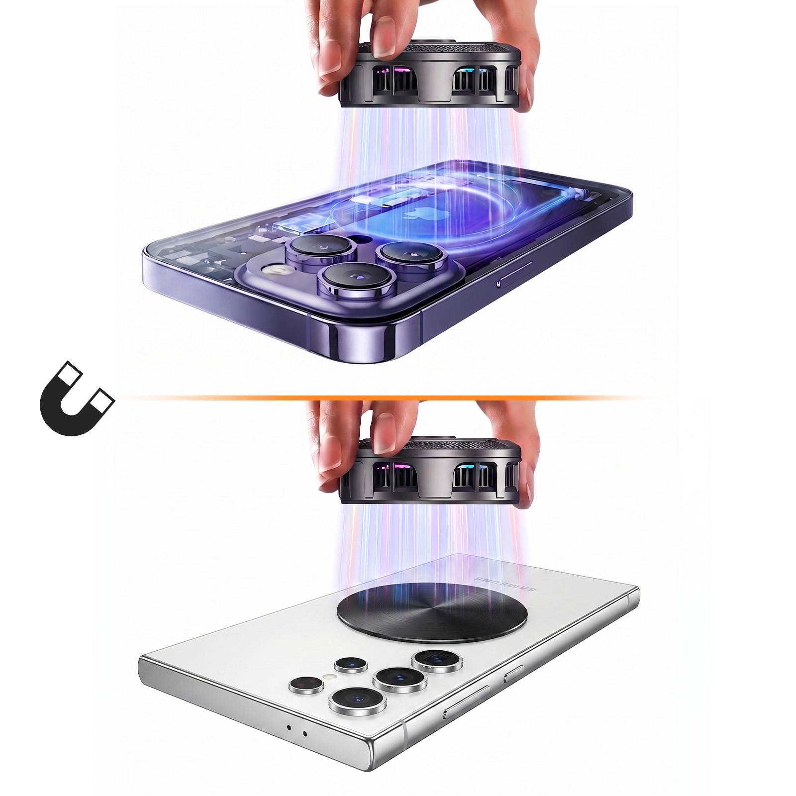 Refroidisseur Magnétique pour Smartphone Rétroéclairé avec Pince Amovible-2
