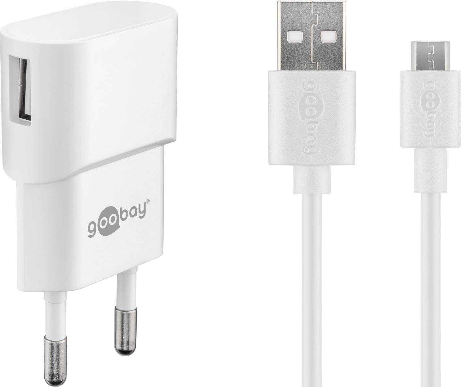 Kit de charge Goobay Micro USB 1 A - bloc d'alimentation avec câble Micro USB 1 m (blanc)