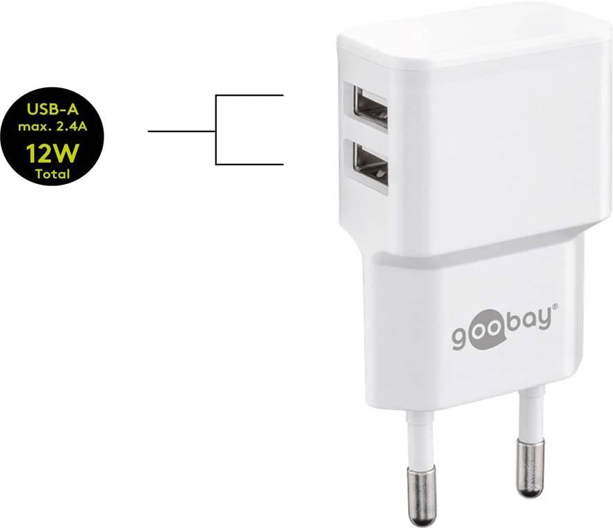 Kit de charge double Goobay USB-C™ 2,4 A - bloc d'alimentation avec 2 prises USB et câble USB Type-C™ 1 m (blanc)-6