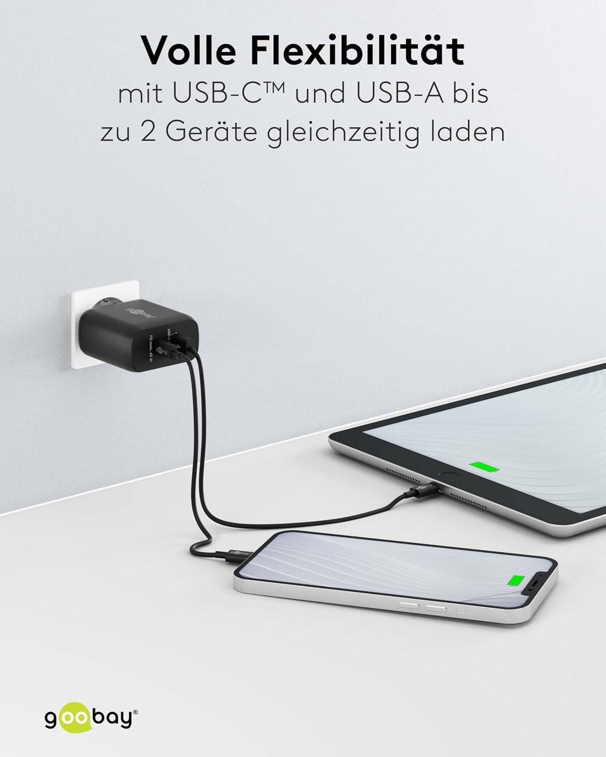 Goobay USB-C™ PD double chargeur rapide (45 W) noir - 1x port USB-C™ (Power Delivery) et 1x port USB-A - noir-6