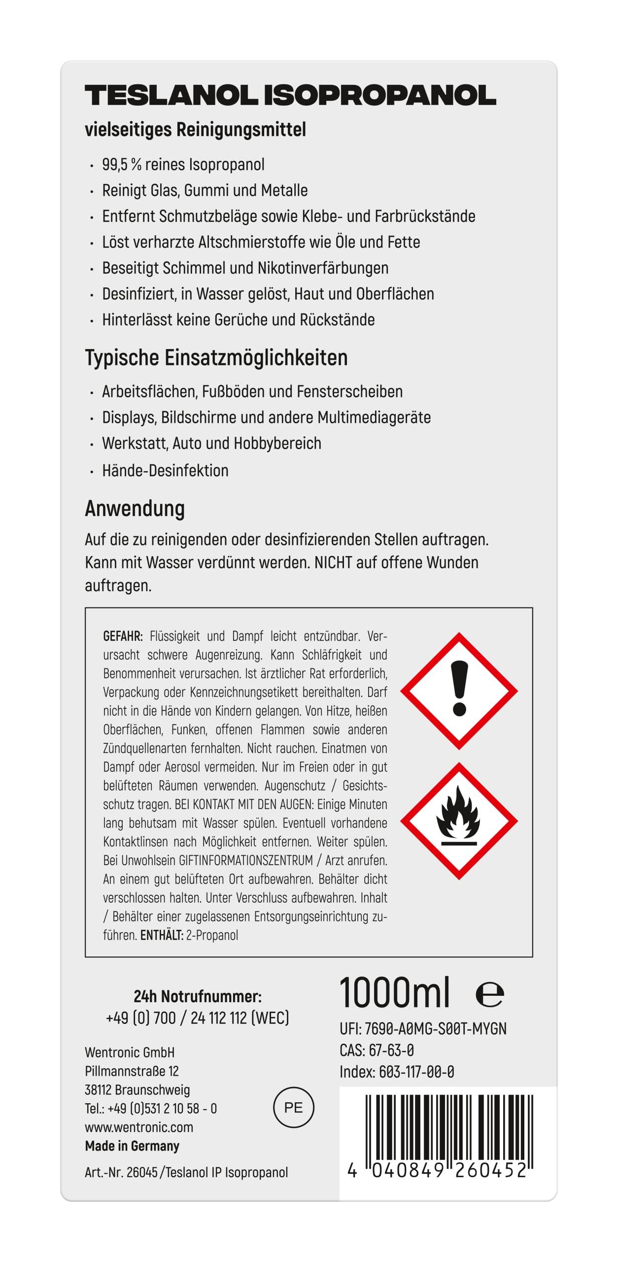 Teslanol isopropanol 1000ml nettoyant actif pur à 99,5%-2
