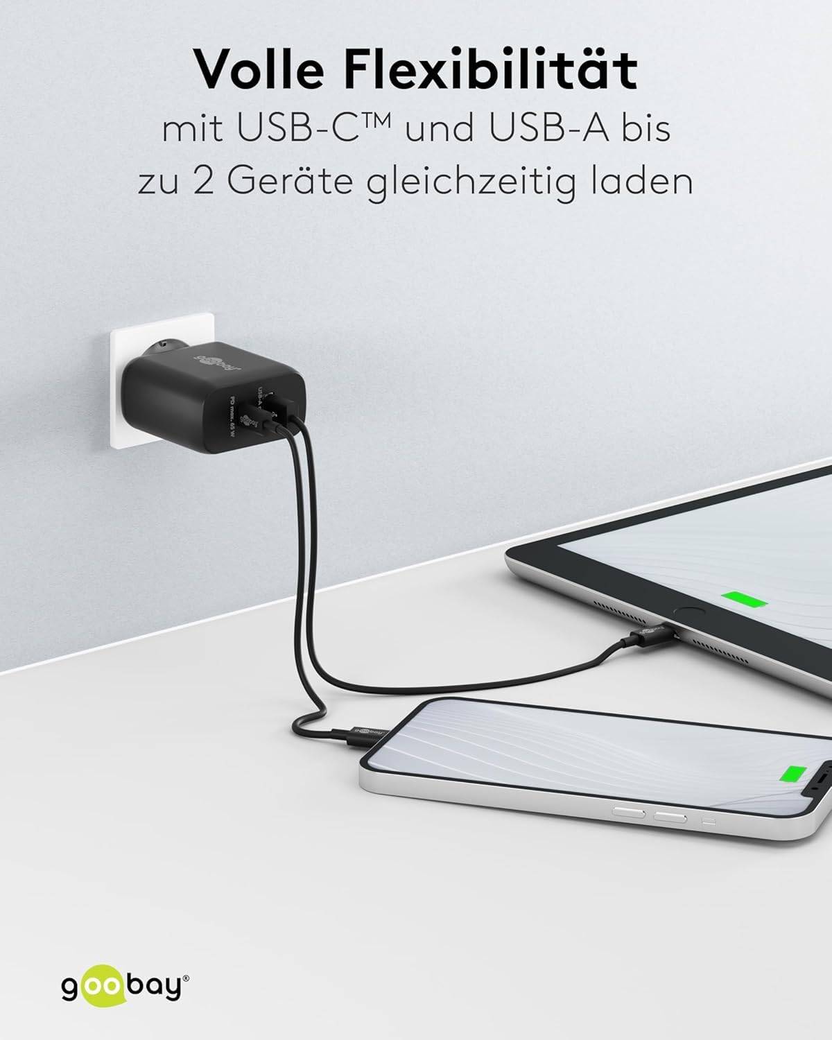 Goobay USB-C™ PD double chargeur rapide (65 W) noir - 1x port USB-C™ (Power Delivery) et 1x port USB-A - noir-6