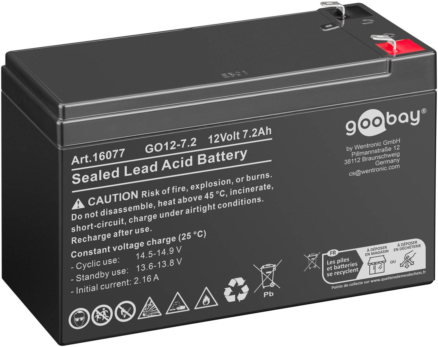 Goobay GO12-7.2 (7200 mAh, 12 V) - Batterie plomb Faston (4,8 mm), BattG-0