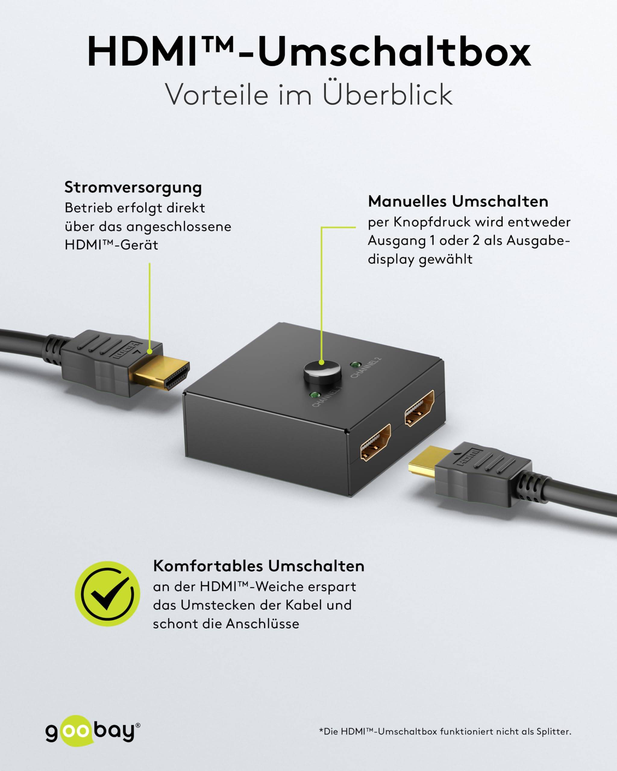 Goobay Manual HDMI™ switch box 2 to 1 (4K @ 60 Hz) - pour basculer entre 2x appareils HDMI™ connectés à 1x écran HDMI™-4