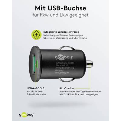 Chargeur rapide USB Quick Charge ™ QC3.0 USB, Prise allume-cigarette, 5 V CC, Max. Courant 3A-3
