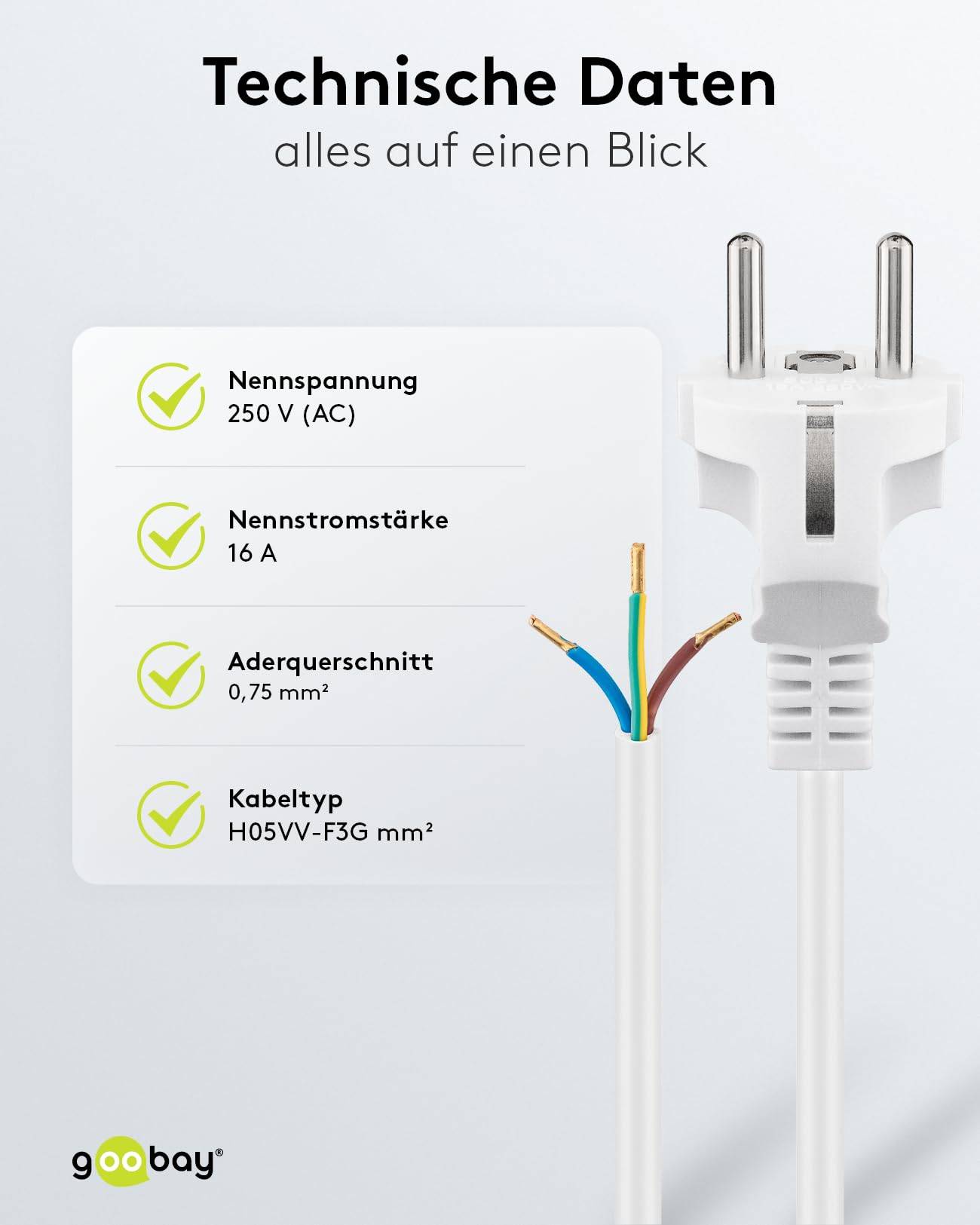 Goobay 51328 alimentation Cordon électrique blanc 1.5 m-4