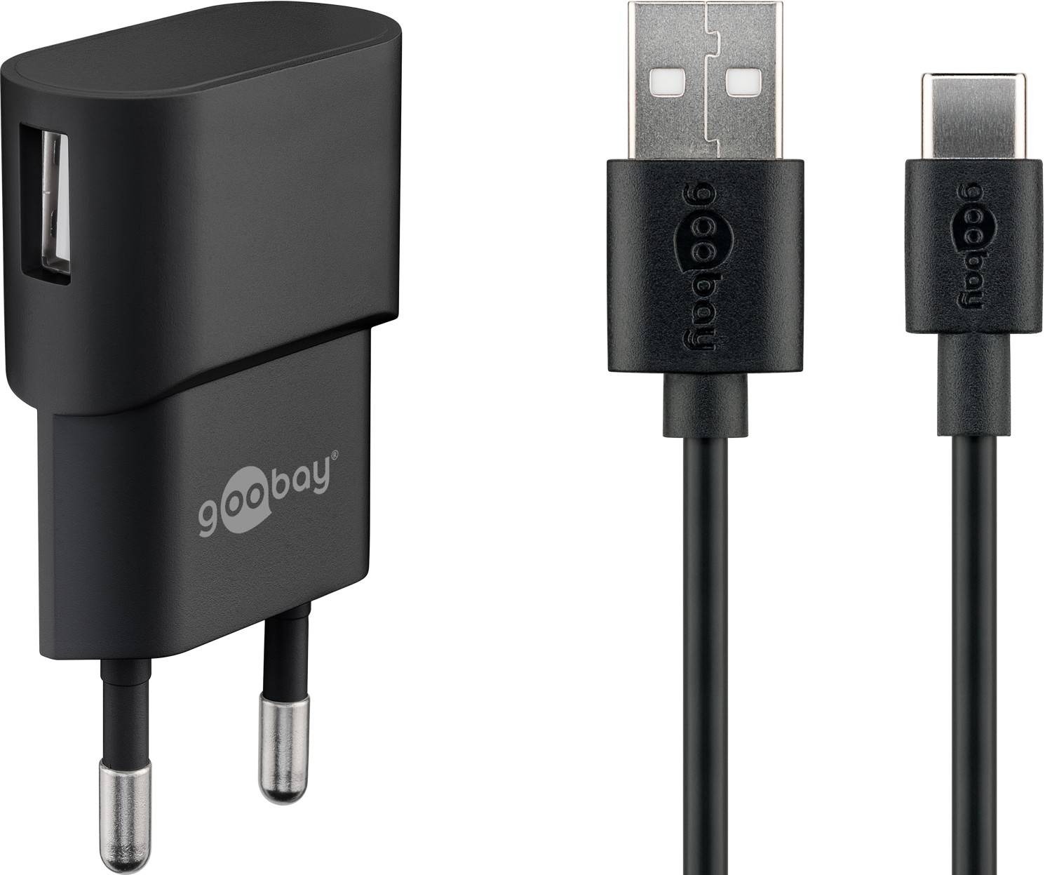Kit de charge Goobay USB-C™ 1 A - bloc d'alimentation avec câble Type-C™ 1 m (noir)
