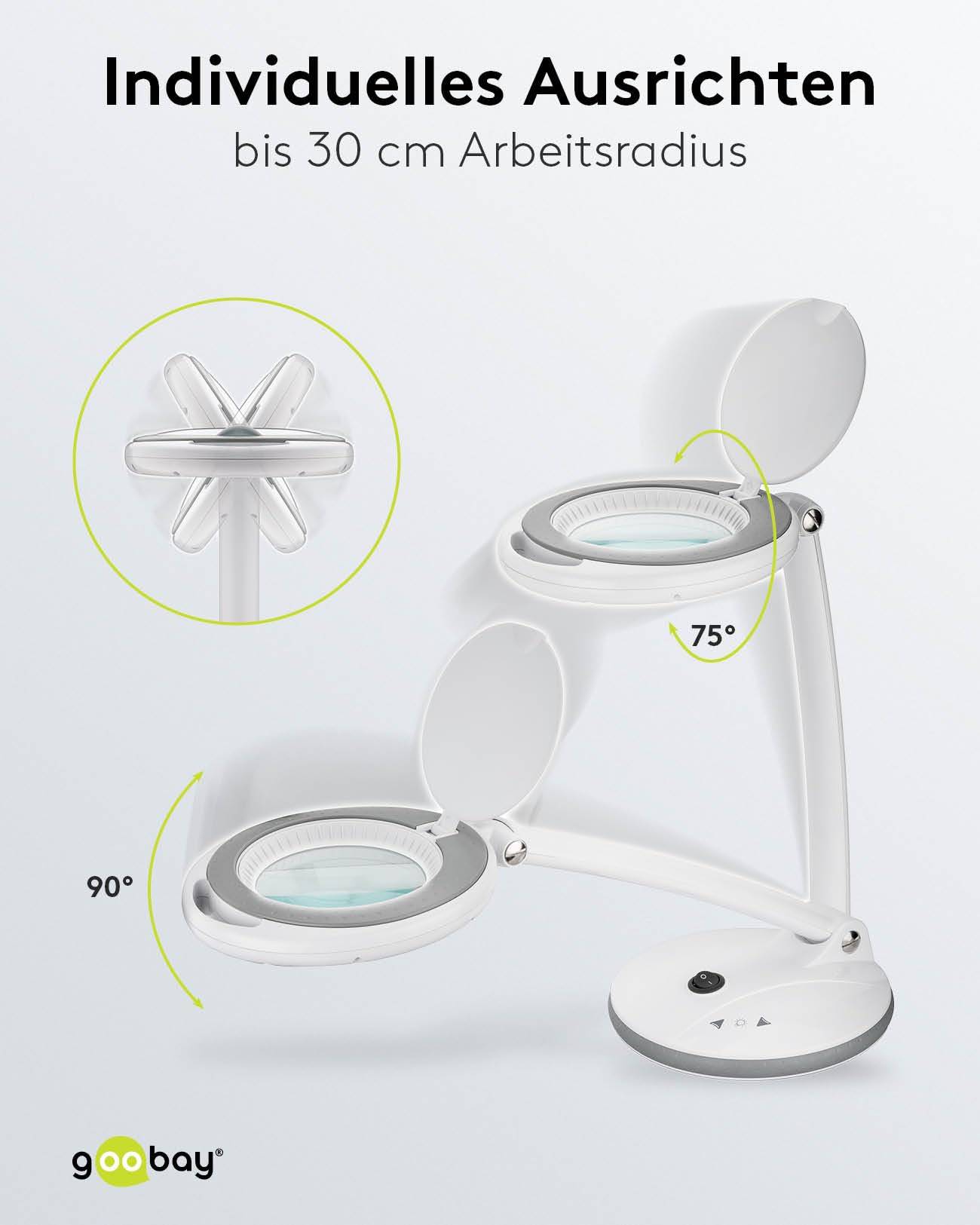 Lampe loupe sur pied Goobay LED 6W - 80-450lm Dimmable Lentille en verre 100mm Grossissement 1,75x 3 dioptries-4