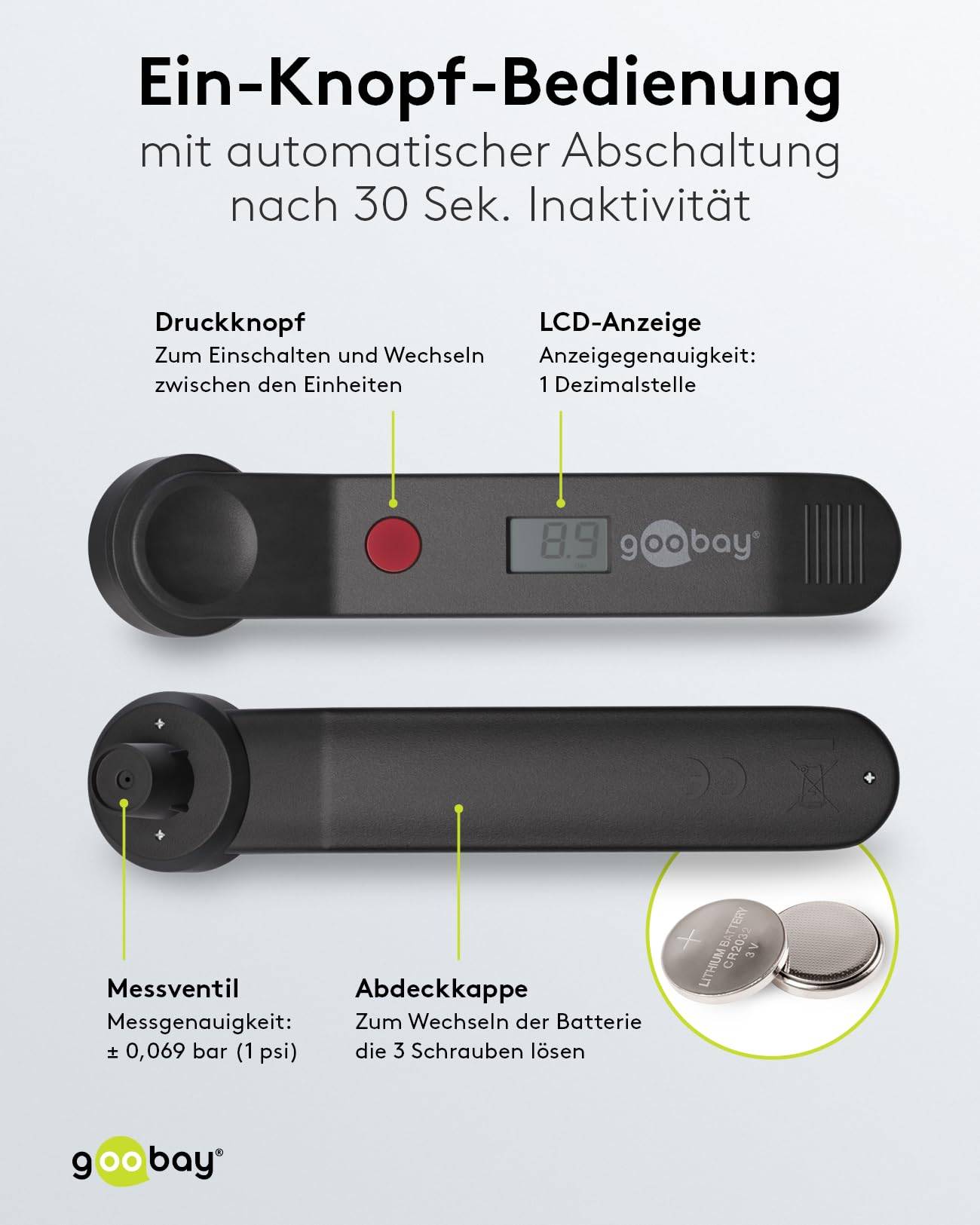 Manomètre numérique Goobay - pile incluse (1x lithium CR2032 3 V)-3