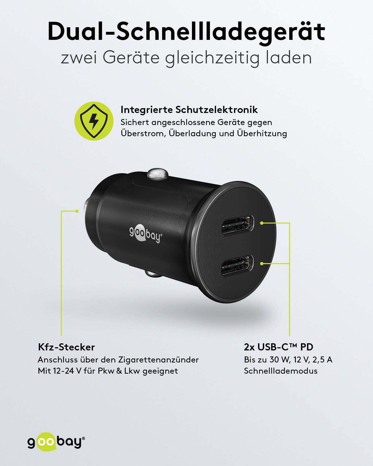Chargeur de voiture rapide Goobay Dual-USB-C™ PD (Power Delivery) (30 W) - 30 W (12/24 V) adapté aux appareils avec...-4