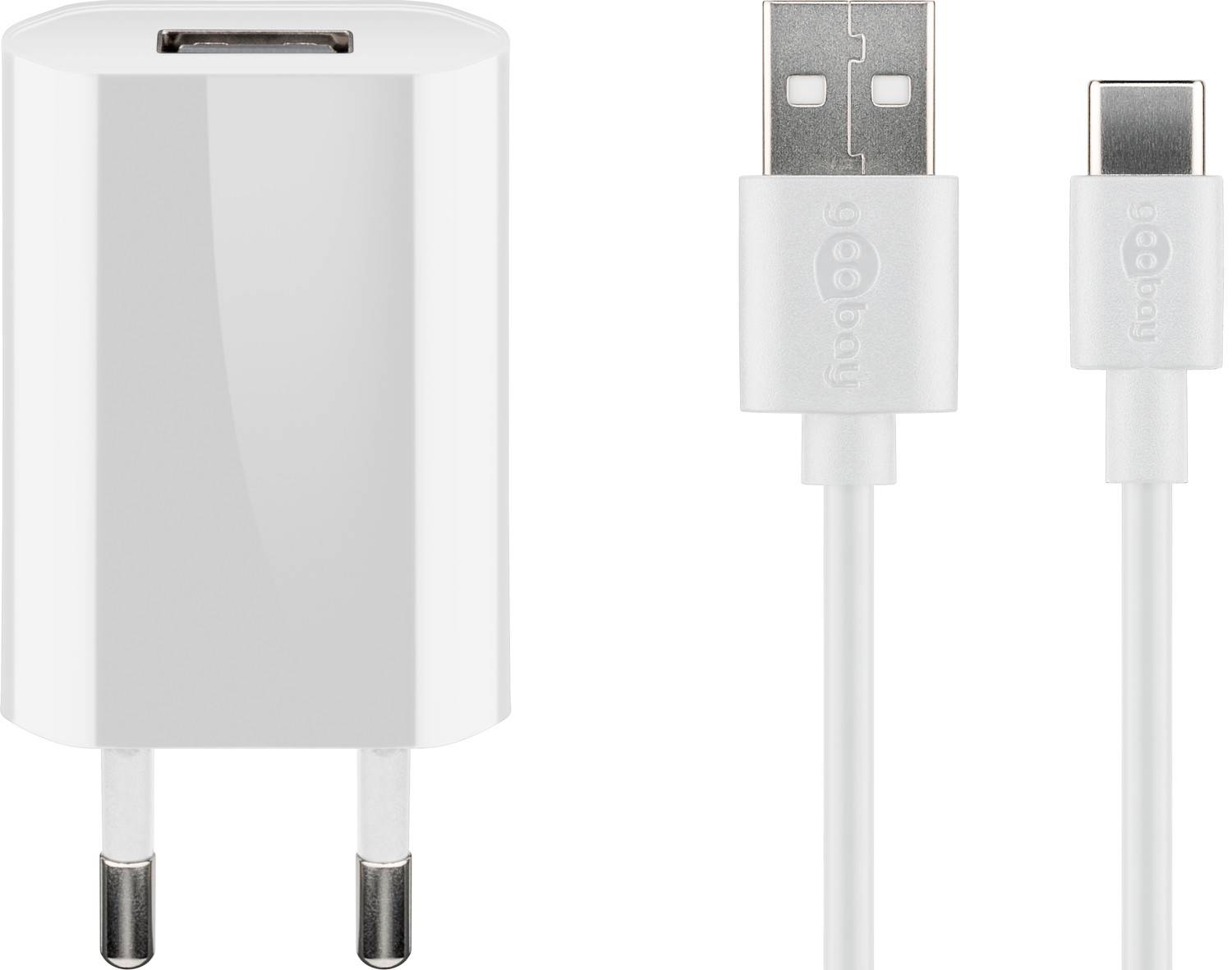 Kit de charge Goobay USB-C™ 1 A - bloc d'alimentation avec câble Type-C™ 1 m (blanc)-0