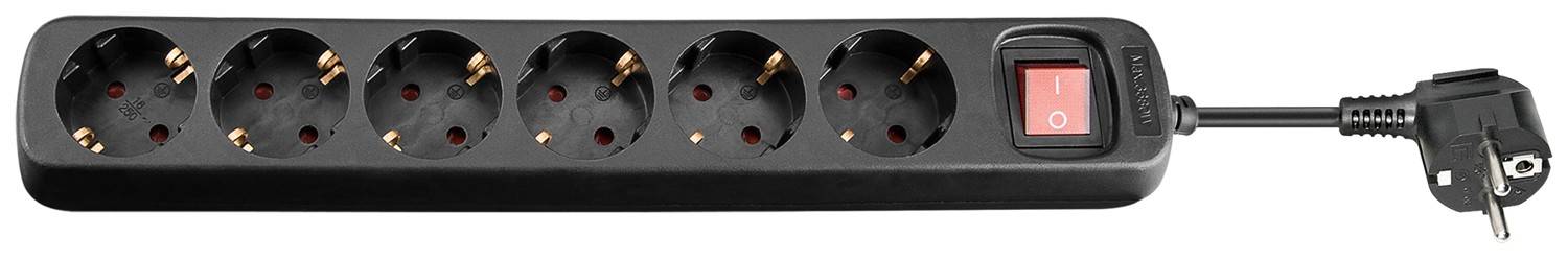 Bloc multiprise Goobay 6 voies avec interrupteur, 1,5 m, noir - 6x prise de contact de protection - ATTENTION PRISE...-0