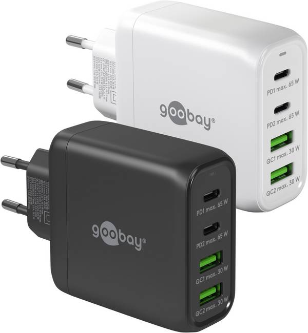 Goobay Chargeur rapide multiport USB-C™ PD (68 W) noir - 2x ports USB-C™ (Power Delivery) et 2x ports USB-A (Quick...
