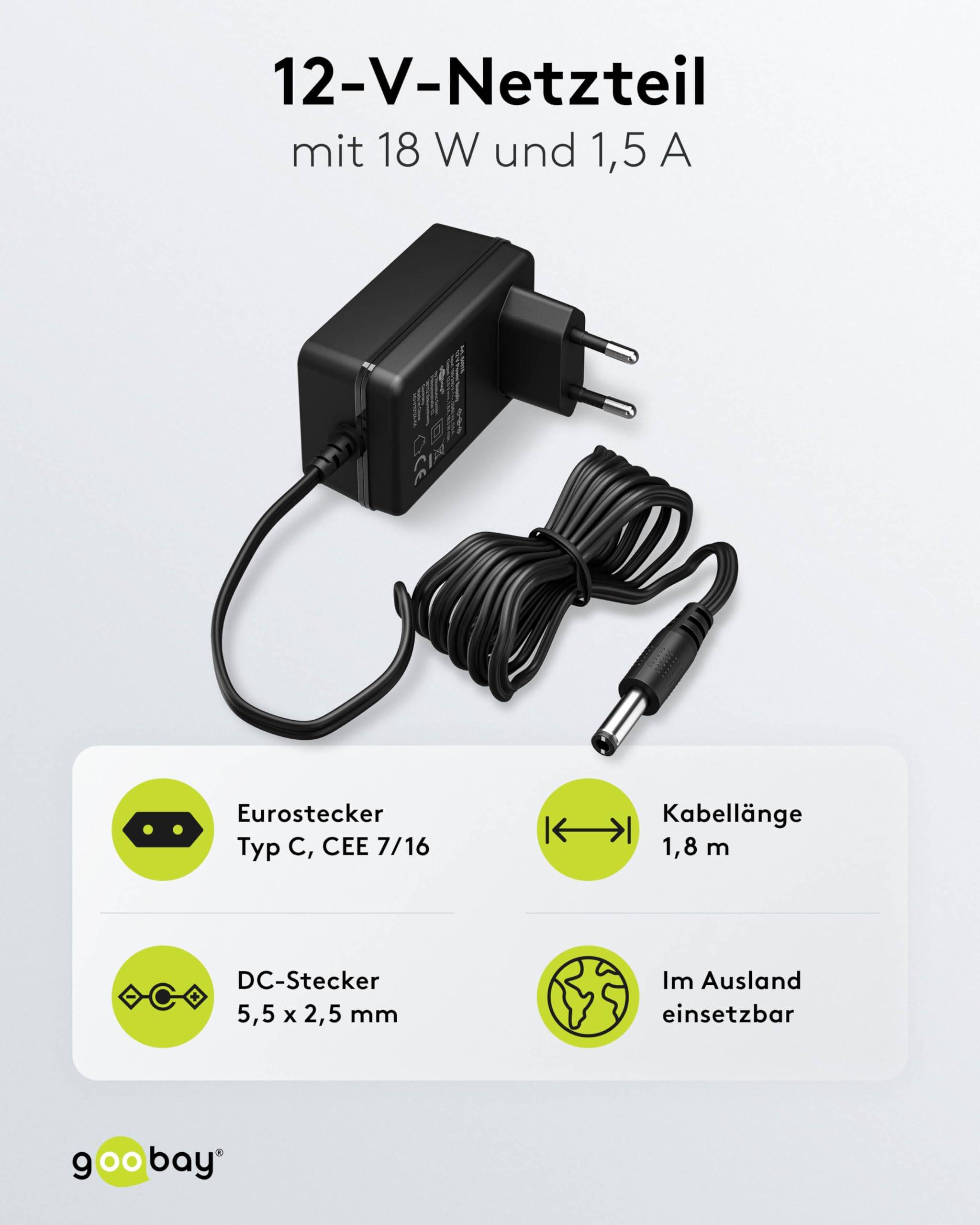 Bloc d'alimentation Goobay 12 V (18 W / 1,5 A) - avec fiche CC 5,5 mm x 2,5 mm-1