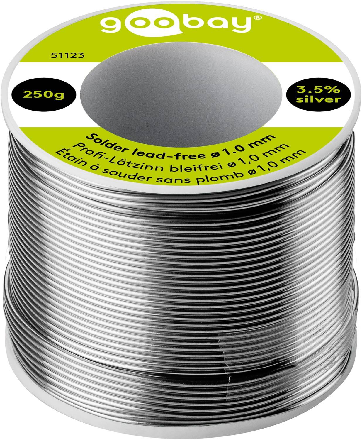 Brasure professionnelle sans plomb Goobay, ø 1,0 mm, 250 g - composition : 3,5 % argent, 0,7 % cuivre, 93,8 % étain,...