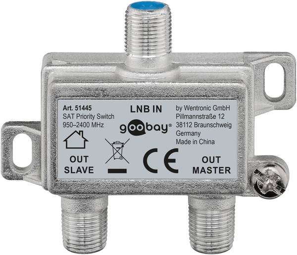 Commutateur de priorité Goobay SAT - distribue/commute 1 LNB à 2 récepteurs SAT