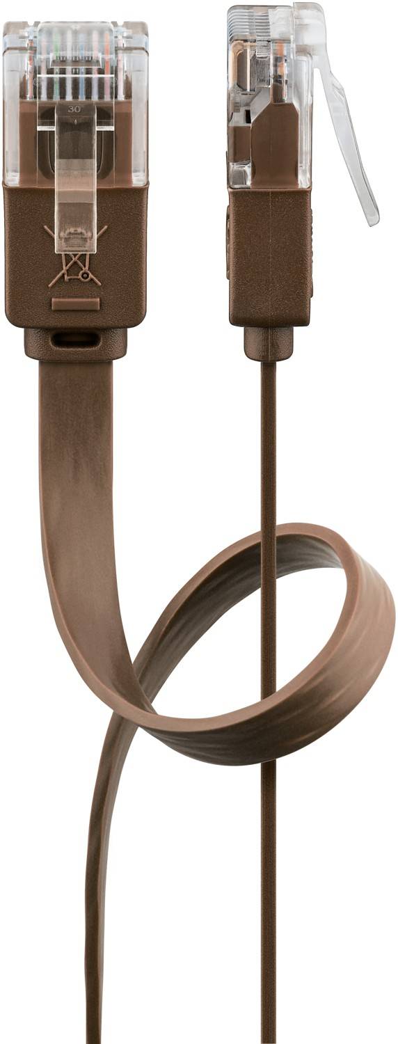 Câble patch plat Goobay CAT 6, U/UTP, marron foncé 3 m-0