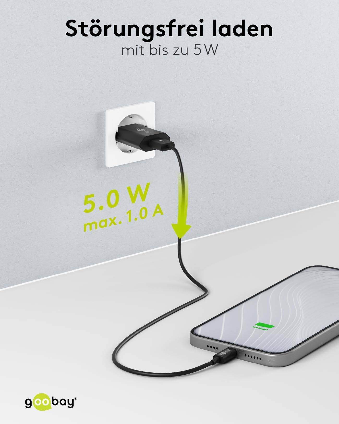 Chargeur USB Goobay (5W) noir - alimentation USB compacte avec connexion 1xUSB-2