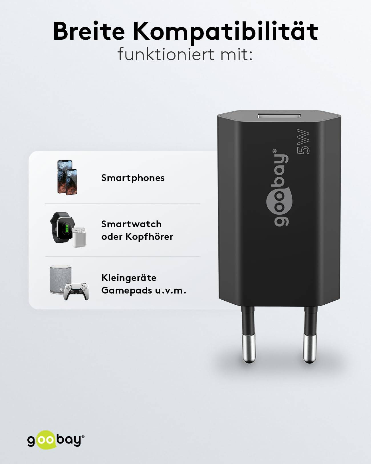 Chargeur USB Goobay (5W) noir - alimentation USB compacte avec connexion 1xUSB-3