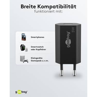 Chargeur USB Goobay (5W) noir - alimentation USB compacte avec connexion 1xUSB-3