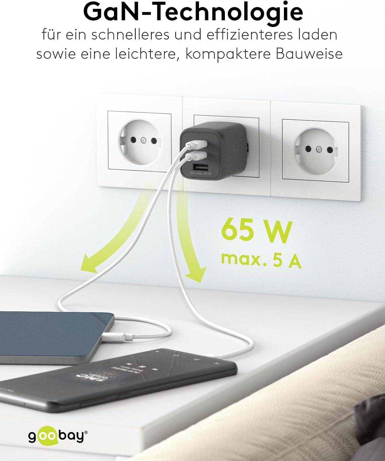 Goobay USB-C™ PD Multiport-Schnellladegerät Nano (65 W) schwarz - 2x USB-C™-Anschlüsse (Power Delivery) und 1x...-6