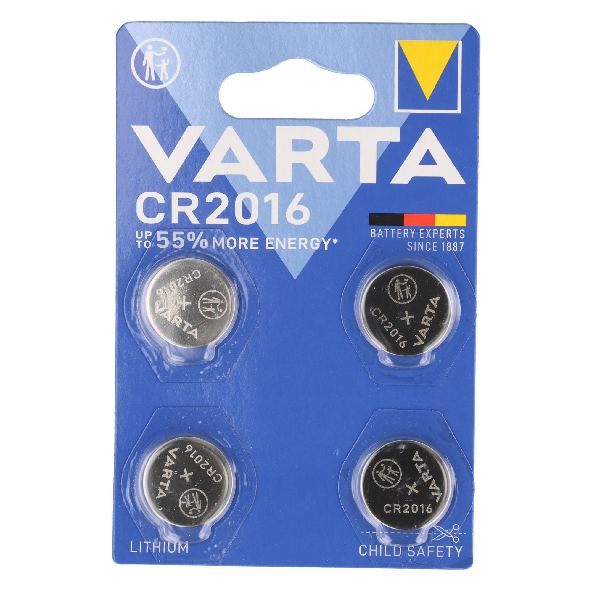 Pile Varta au lithium, pile bouton, CR2016, électronique 3 V, blister de vente au détail (paquet de 4)-1