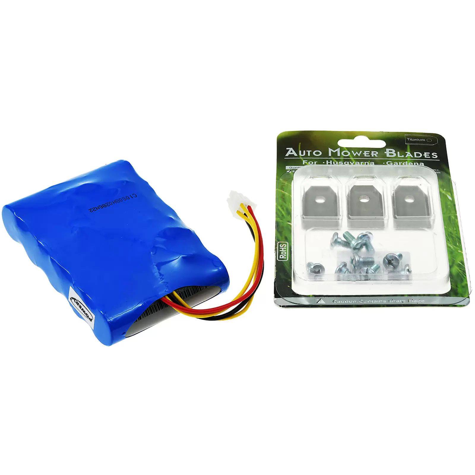 Batterie compatible avec le robot tondeuse Husqvarna Automower 310 (2015/2016/2017) avec 9 lames de rechange-0