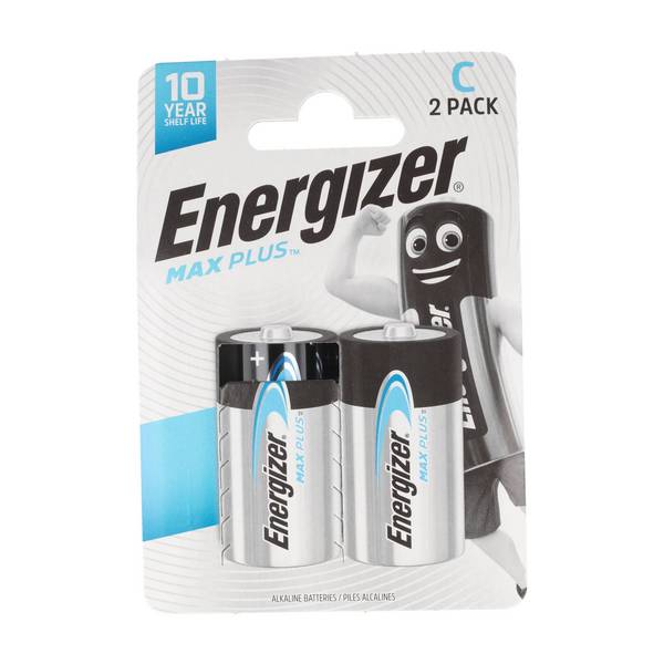 Piles alcalines Energizer, Baby, C, LR14, 1,5 V Max Plus, blister (lot de 2)