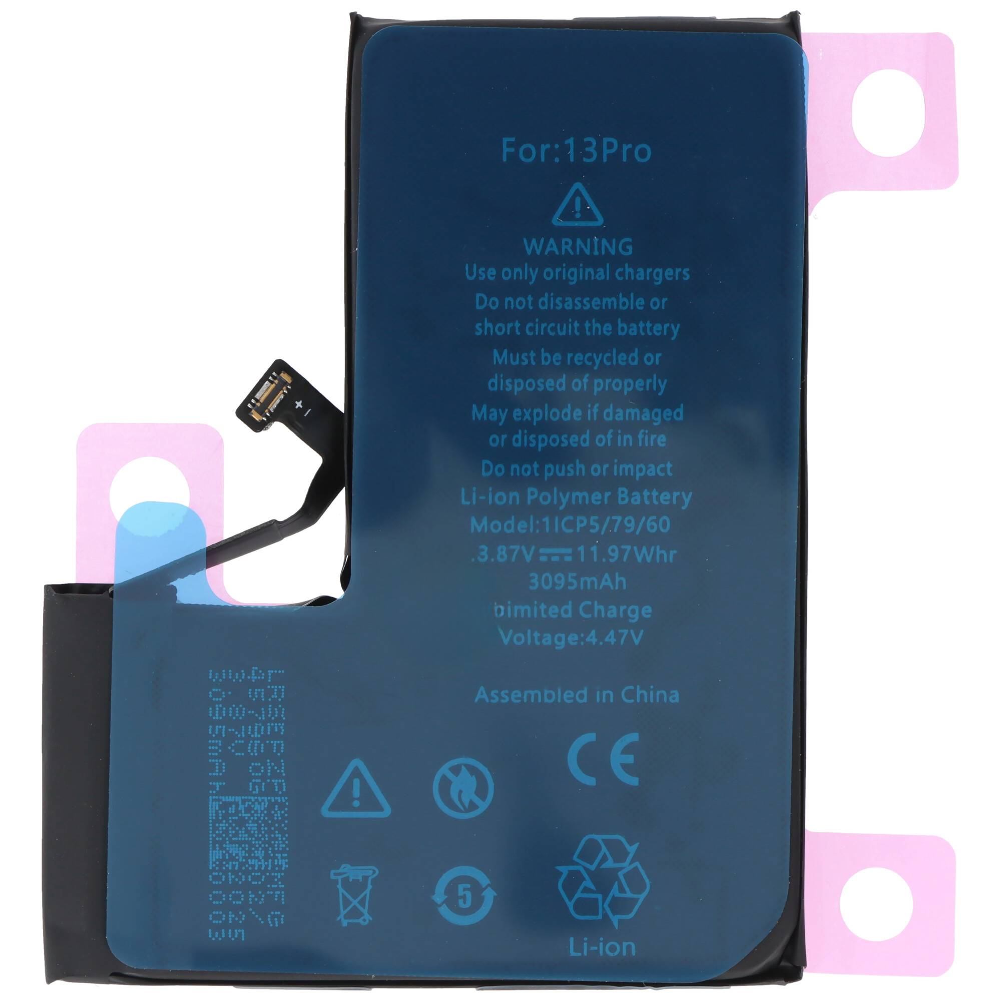 Batterie adaptée pour Apple iPhone 13 Pro, Li-Polymer, 3.85V, 3095mAh, 11.9Wh, intégrée, sans outils-3