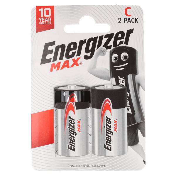 Piles alcalines Energizer, Baby, C, LR14, 1,5 V max, blister (lot de 2)