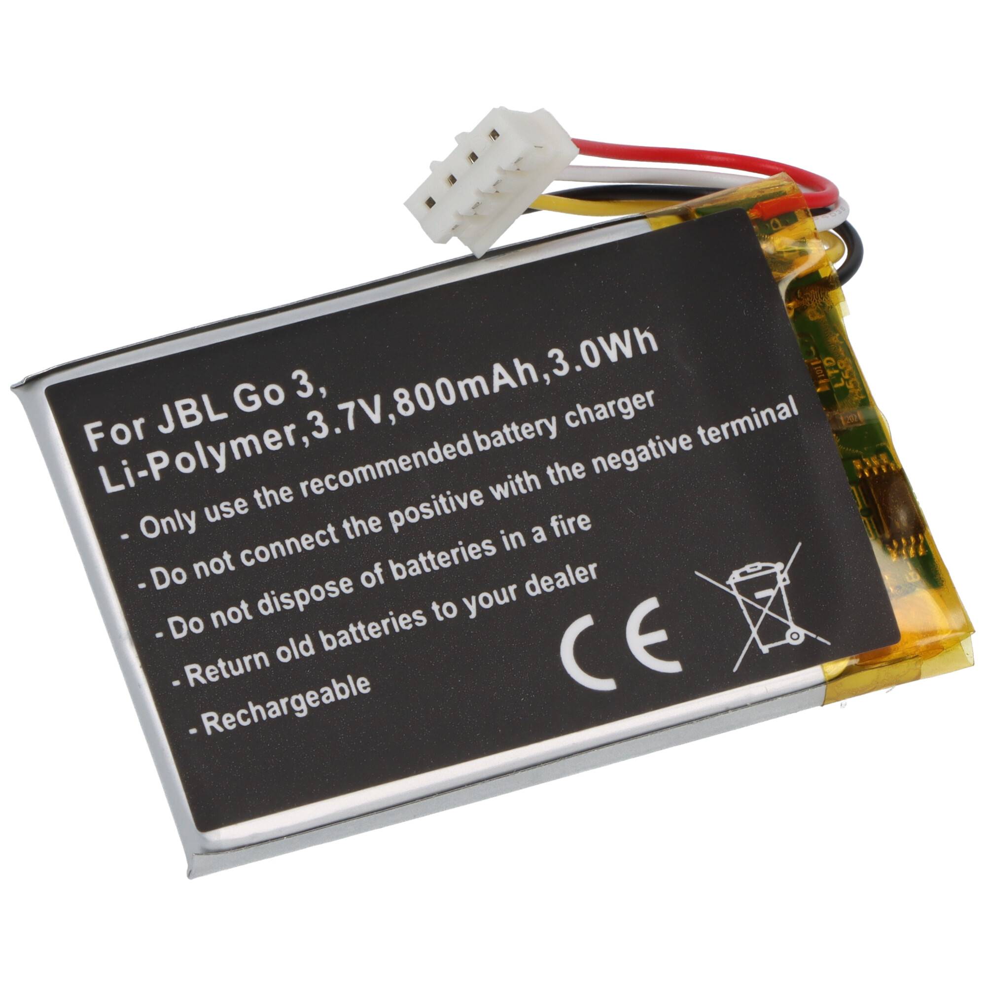 Batterie adaptée pour JBL Go 3, Li-Polymère, 3,7V, 800mAh, 3,0Wh-0