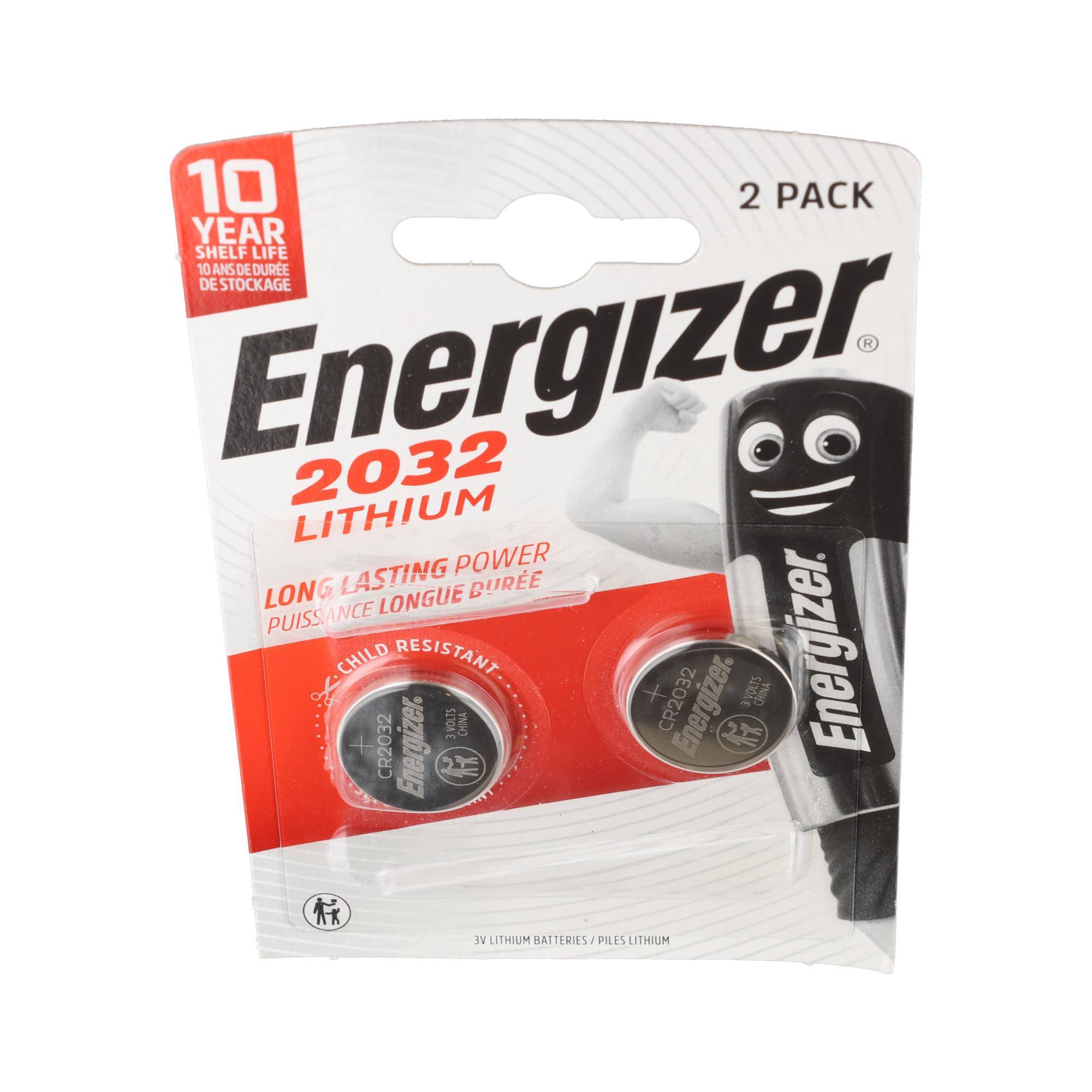 Pile bouton Energizer au lithium, CR2032, 3 V, emballage blister (lot de 2)-2