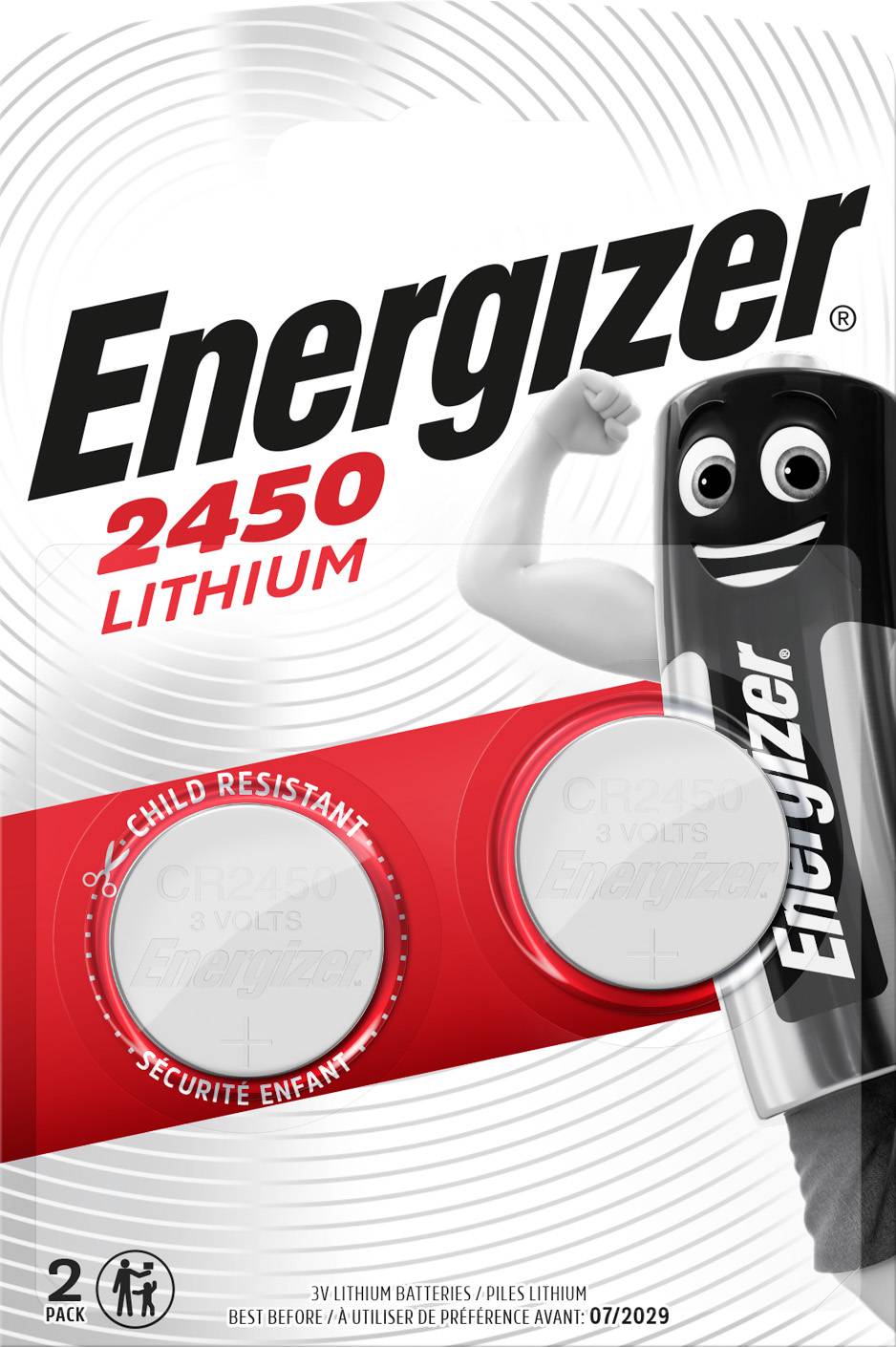 Pile bouton Energizer au lithium, CR2450, 3 V, emballage blister (lot de 2)-0