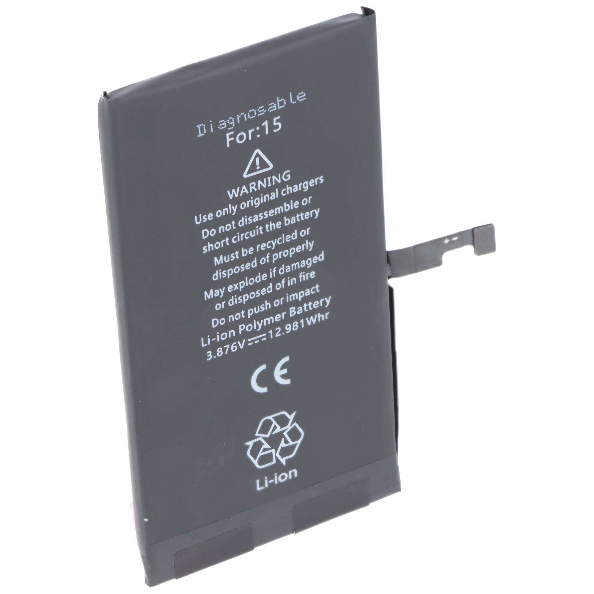 Batterie compatible avec Apple iPhone 15, diagnostiquable, Li-Polymère, 3,87 V, 3349 mAh, 12,98 Wh, sans outils-0