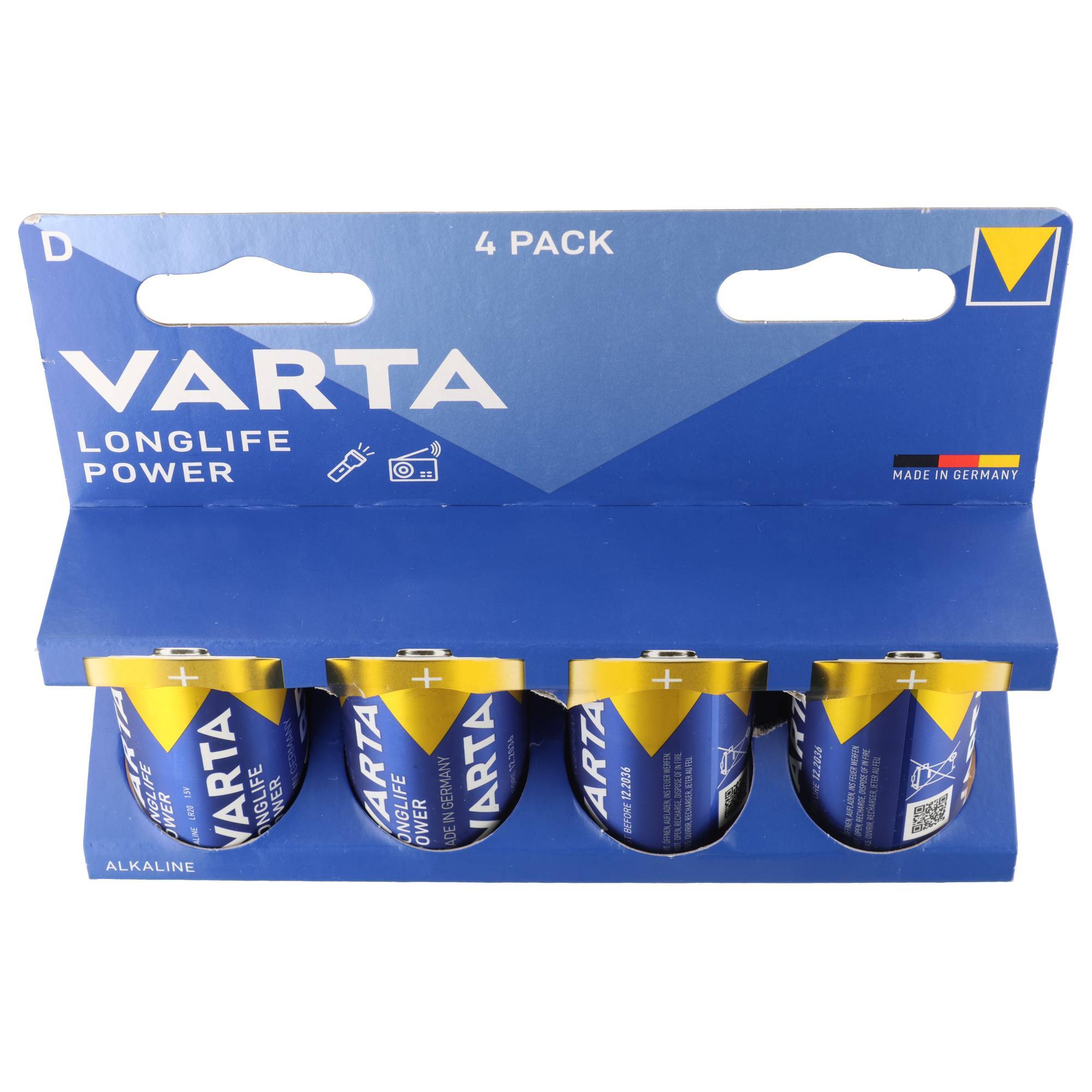 Piles alcalines Varta, mono, D, LR20, alimentation longue durée 1,5 V, blister de vente au détail (paquet de 4)-3
