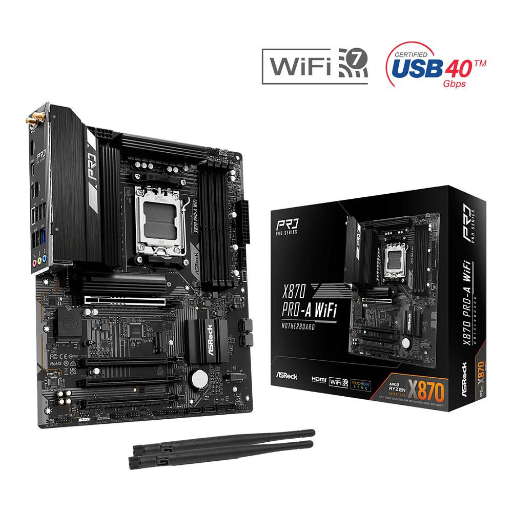 Asrock X870 Pro-A WiFi, AMD, Emplacement AM5, AMD Ryzen 6000 Series, AMD Ryzen 7000 Series, AMD Ryzen 8000 Series, AMD R-0