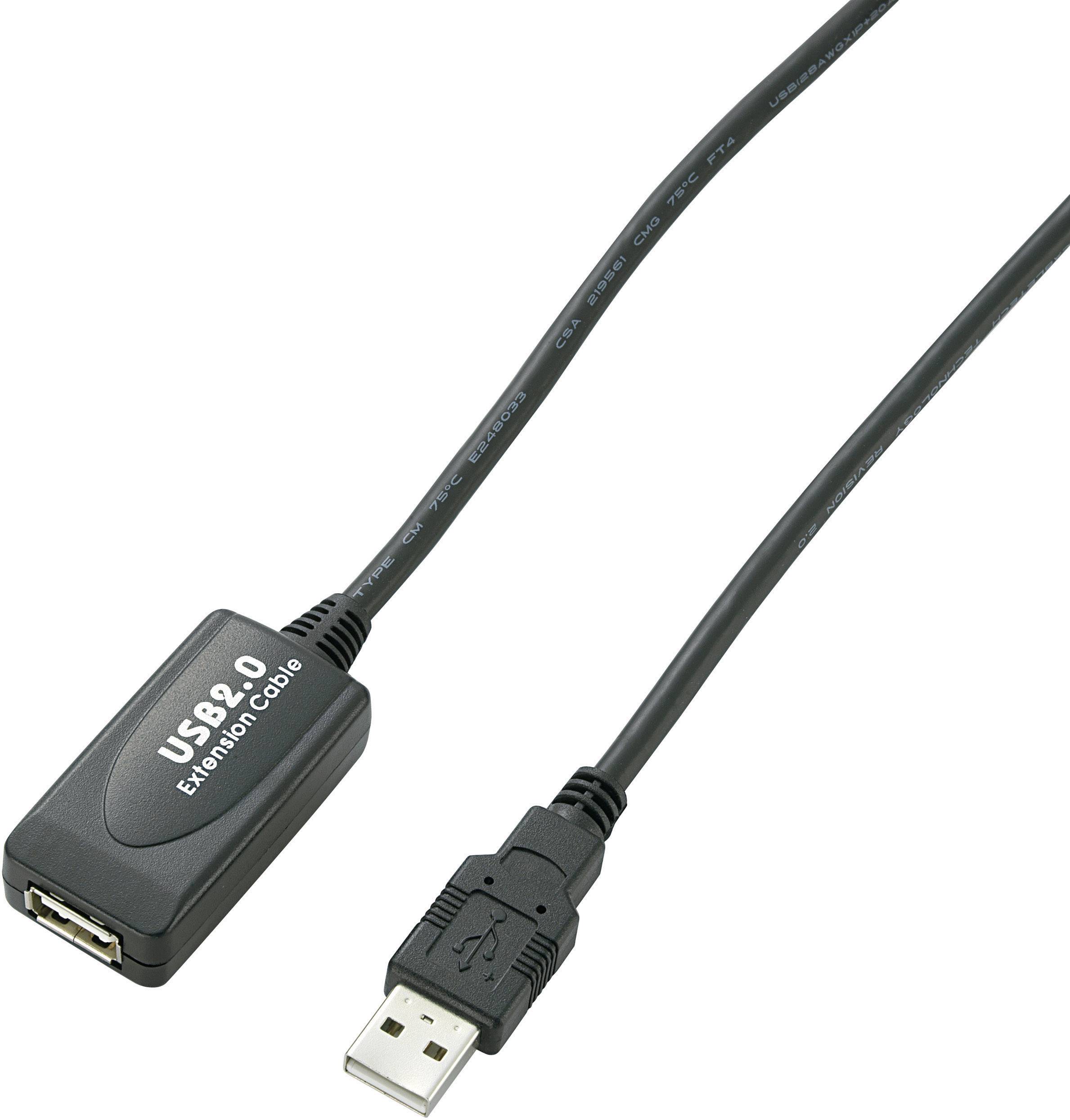 Un câble de rallonge USB 2.0 noir avec une connexion mâle et femelle en gros plan.
