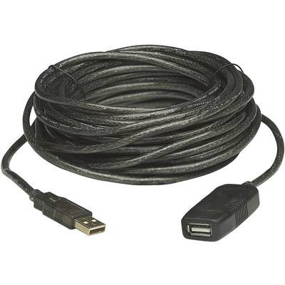 Un long câble d'extension USB noir avec une fiche USB-A et un port USB-A, adapté pour une connexion étendue.