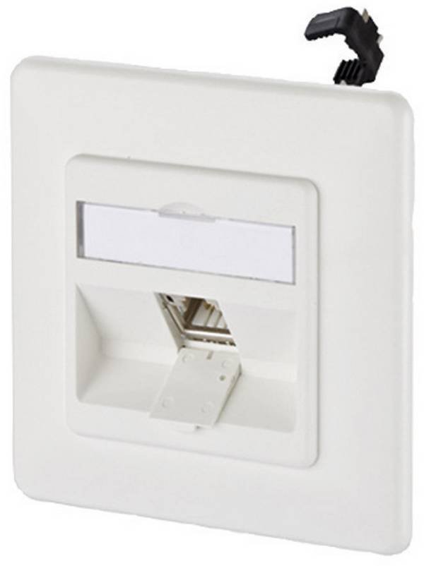 Prise réseau encastré insert avec plaque centrale et châssis CAT 6a 1 port Metz Connect 130B11D11002-E blanc pur