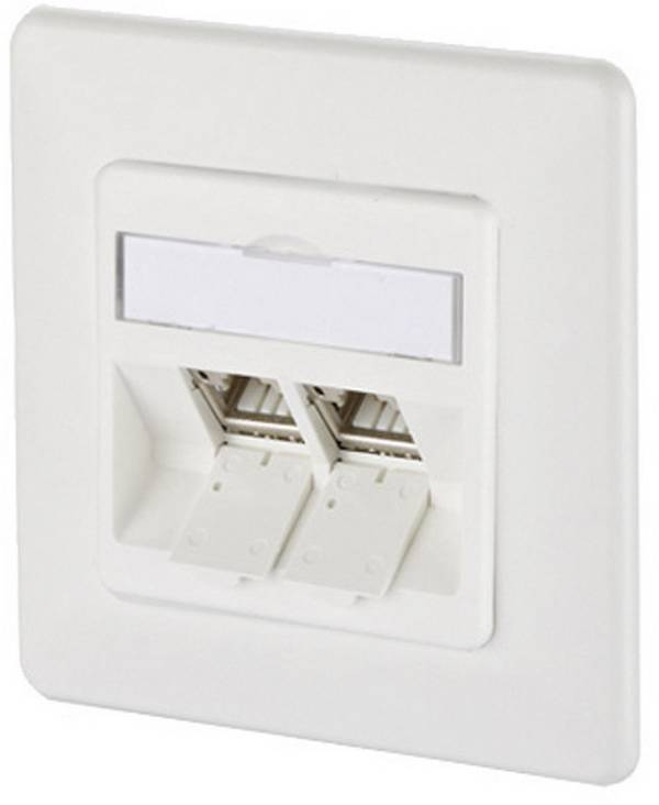 Prise réseau encastré insert avec plaque centrale et châssis CAT 6a 2 ports Metz Connect 130B12D21002-E blanc pur