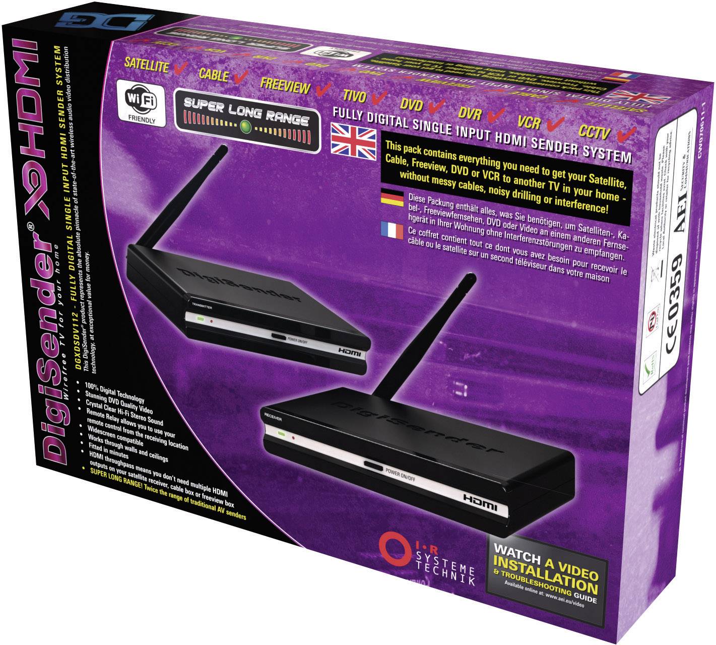 Set de transmission sans fil HDMI AEI DigiSender DGXDSDV112EU 40 m 2.4