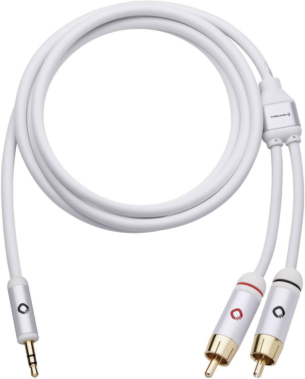 Câble audio Oehlbach 60003 [2x Cinch-RCA mâle - 1x Jack mâle 3.5 mm] 3.00 m blanc contacts dorés