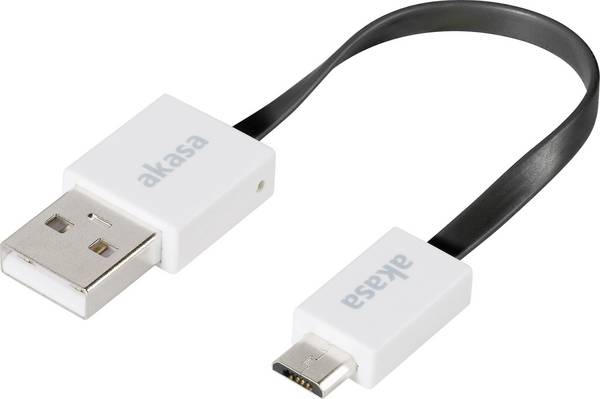 Akasa Câble USB USB 2.0 USB-A mâle, USB-Micro-B mâle 0.15 m noir très flexible, contacts dorés, certifié UL AK-CBUB16-15BK