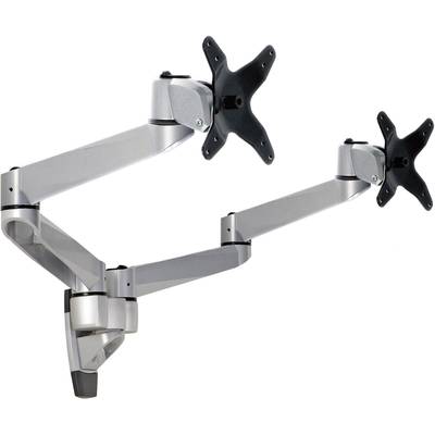 Deux supports de moniteur ajustables sur un support mural, réglables de manière flexible pour des postes de travail ergonomiques.