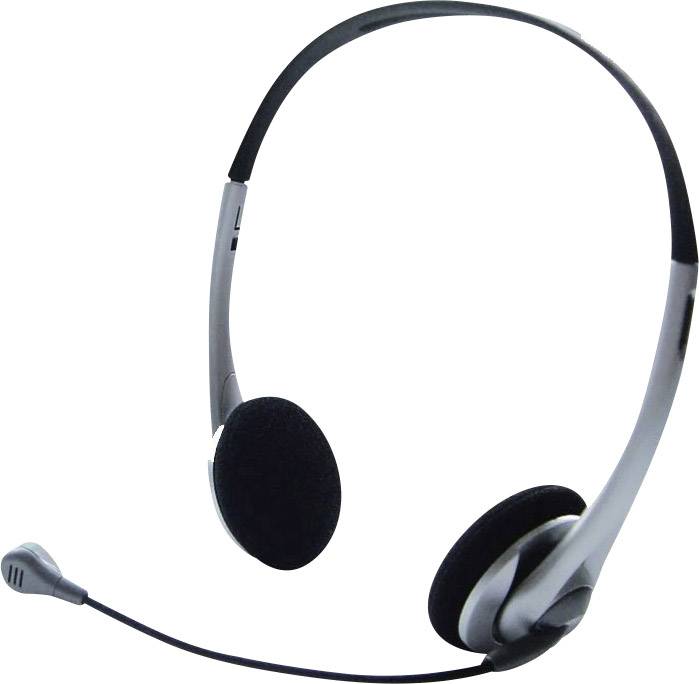 Un casque simple avec deux écouteurs et un microphone rabattable, idéal pour la communication et les applications audio.