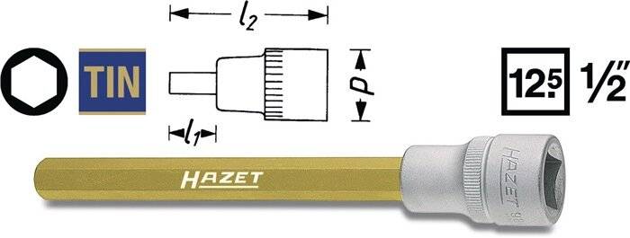 Douille-embout 6 pans intérieurs 6 mm Longueur: 137 mm Hazet 986LG-6 Propulseur: 1/2" (12.5 mm) 1 pc(s)-4