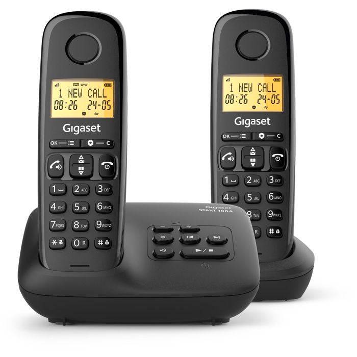 Téléphone Sans Fil Duo Dect Noir Gigaset BASIC100ADUONOIR-0