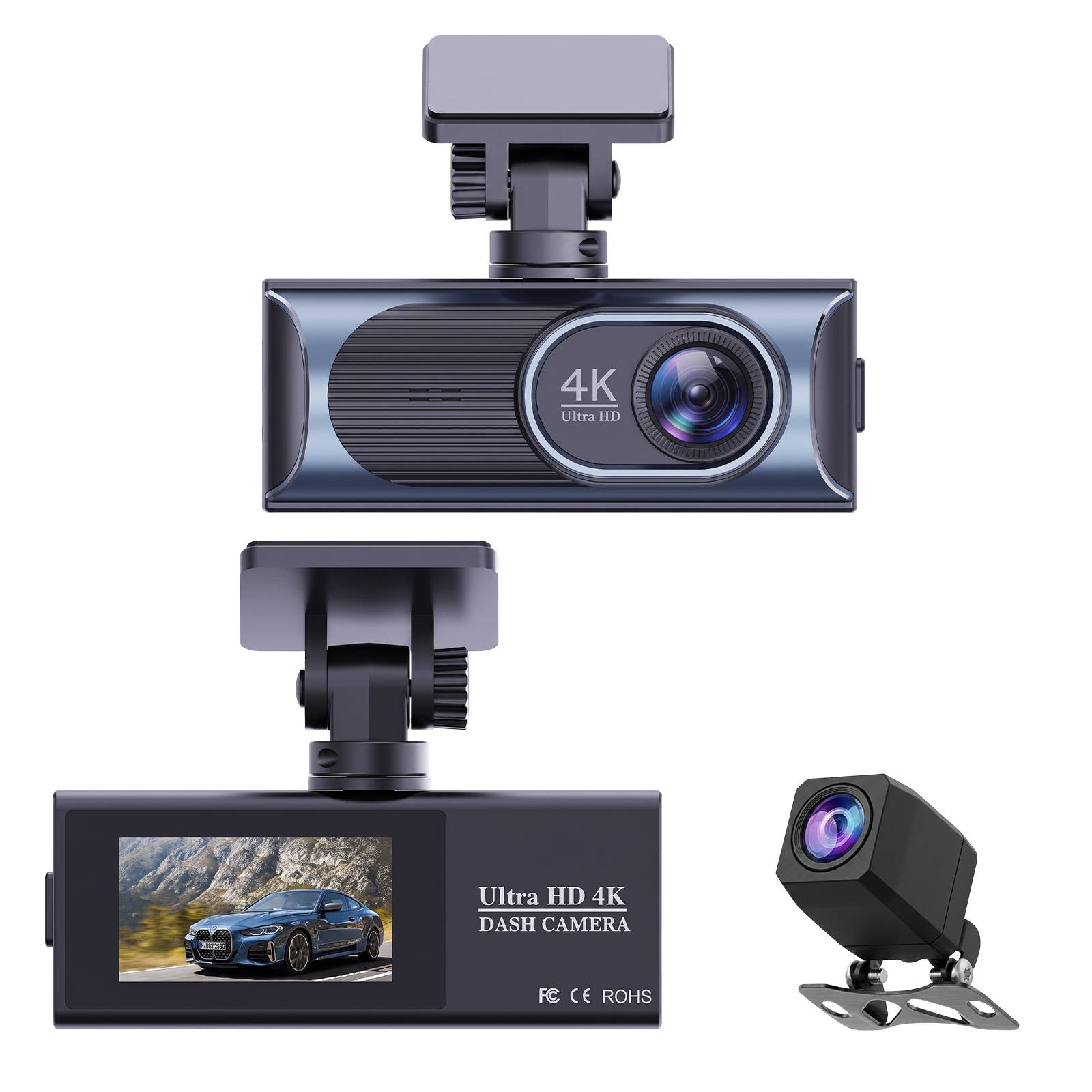 Dashcam pour Voiture WiFi Haute Définition 4K Double Objectif Frontal-1