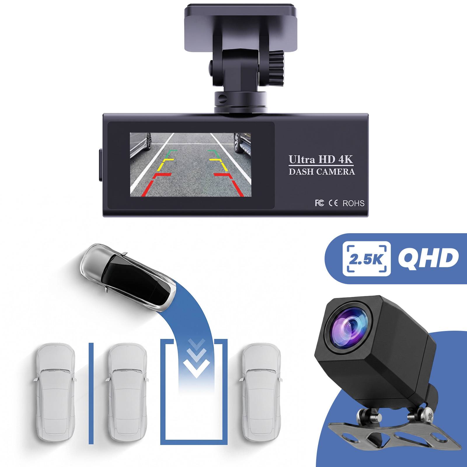 Dashcam pour Voiture WiFi Haute Définition 4K Double Objectif Frontal-2